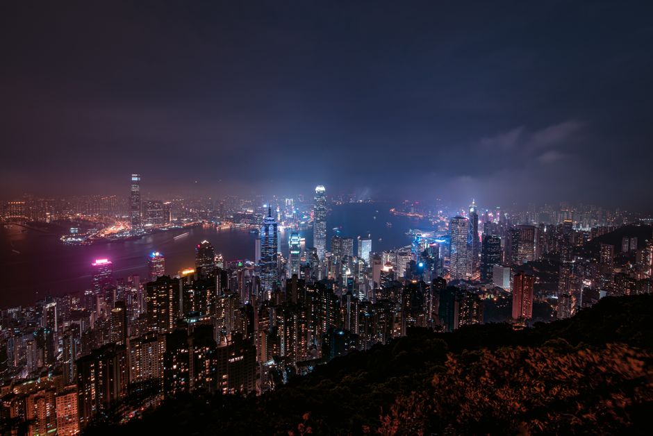 clouds, hong kong, buildings, haze, misty, illuminated, city lights, skyline, cityscape, urban, urban landscape, skyscrapers, aerial view, night, nature, mist, city, night photography